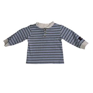 Disney Babies Vintage Mickey Mouse Blue Striped  Shirt 12 Months Long Sleeve